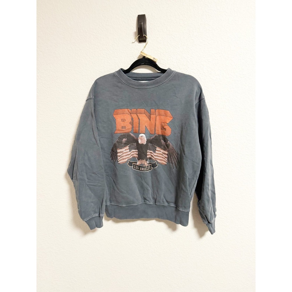 Anine Bing Vintage Bing Eagle Graphic Sweatshirt Organic Cotton Slate Grey XS